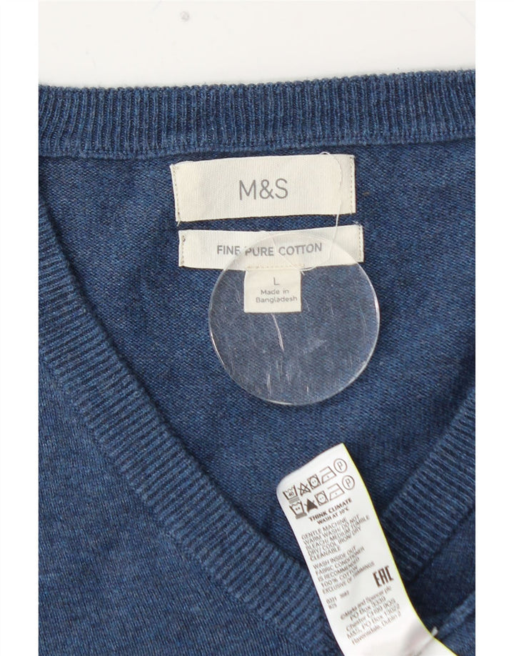 MARKS & SPENCER Jersey con cuello en V para hombre, talla grande, algodón azul