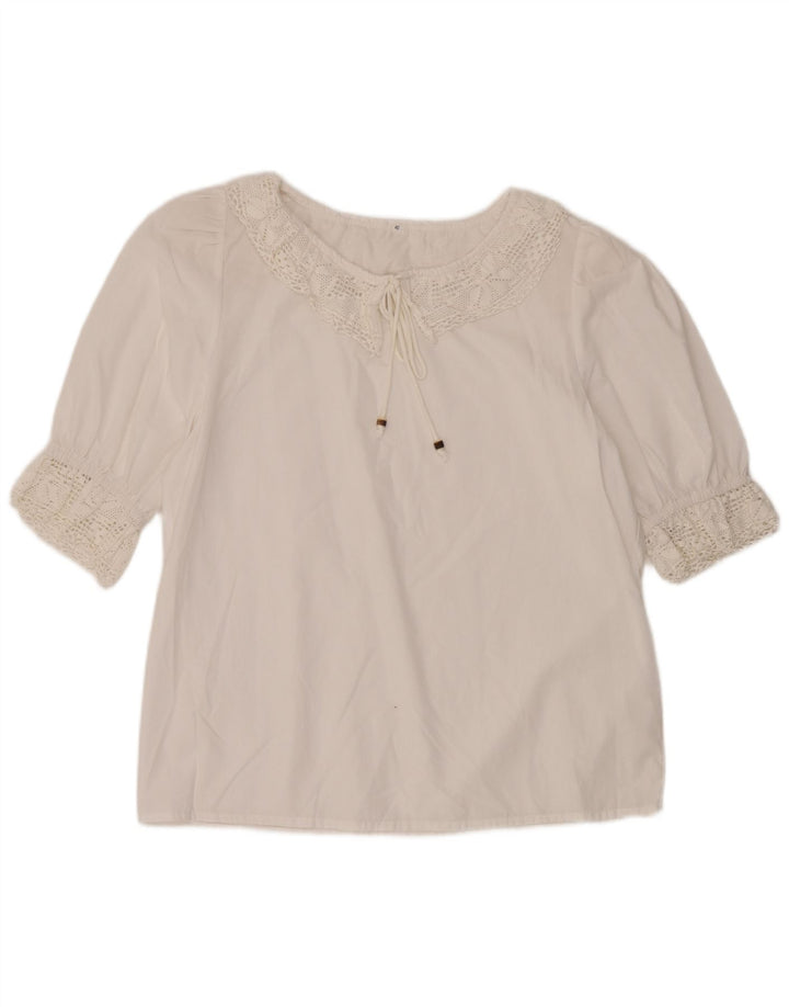 Vintage mujer 3/4 manga blusa Top EU 40 Medio Blanco