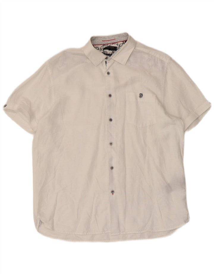Ted Baker Camisa de manga corta para hombre Talla 5 XL Algodón blanco