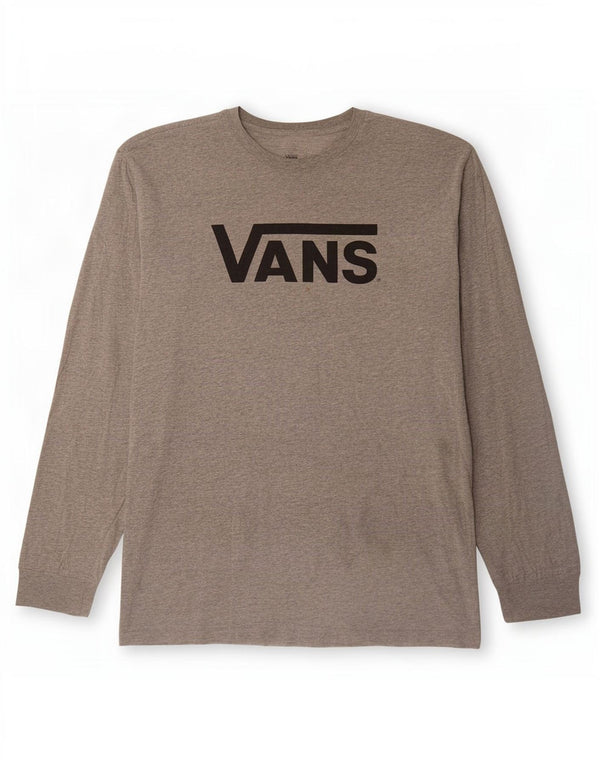 Vans Top gráfico de corte clásico para hombre, manga larga, algodón moteado gris grande