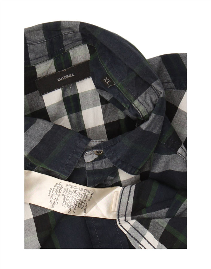 DIESEL Camisa Hombre XL Azul Marino Cuadros Algodón