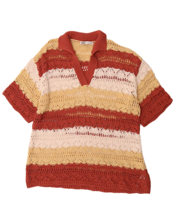 Zara Polo de punto holgado para mujer, talla 40, talla grande, multicolor, a rayas