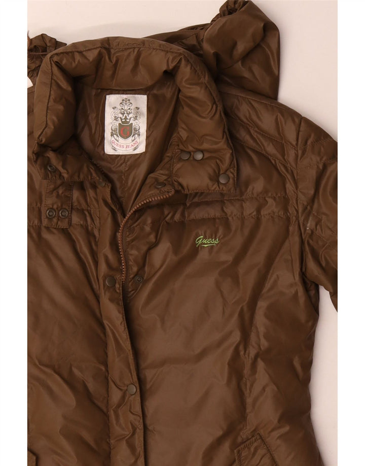 Guess Abrigo acolchado con capucha para mujer UK 44 Poliamida caqui mediana