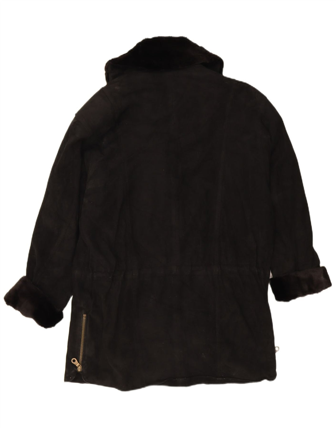 Vintage mujer ante overcoat abrigo EU 38 cuero negro medio