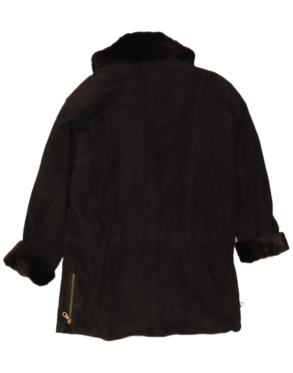 Vintage mujer ante overcoat abrigo EU 38 cuero negro medio