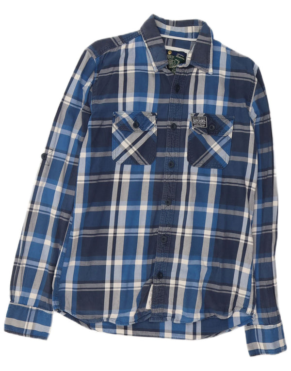 SUPERDRY Camisa de franela para hombre de algodón a cuadros azul marino grande