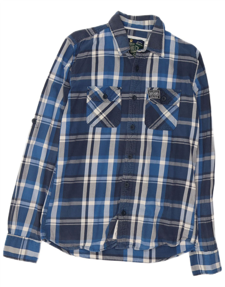 SUPERDRY Camisa de franela para hombre de algodón a cuadros azul marino grande