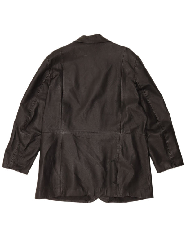 Vintage mujer 3 botones cuero Blazer chaqueta Reino Unido 20 2XL cuero negro