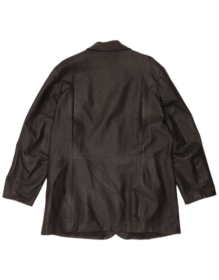 Vintage mujer 3 botones cuero Blazer chaqueta Reino Unido 20 2XL cuero negro