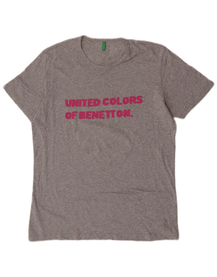 Benetton Hombre Camiseta Estampada Grande De Algodón Gris