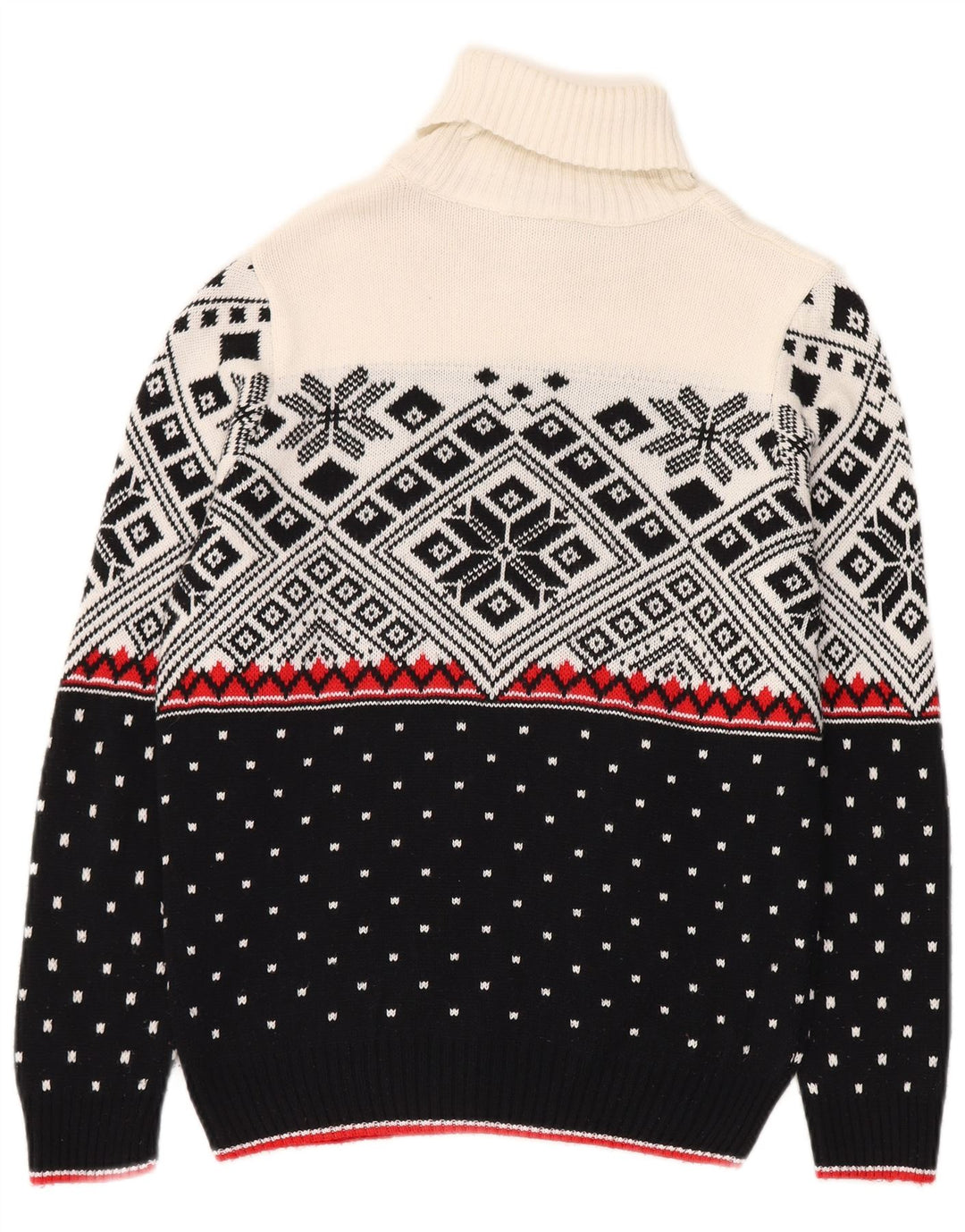 Vintage hombres rollo cuello jersey suéter pequeño negro Fair Isle