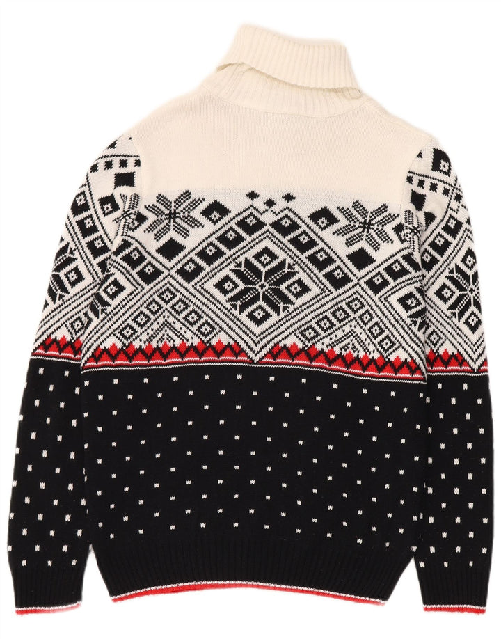 Vintage hombres rollo cuello jersey suéter pequeño negro Fair Isle