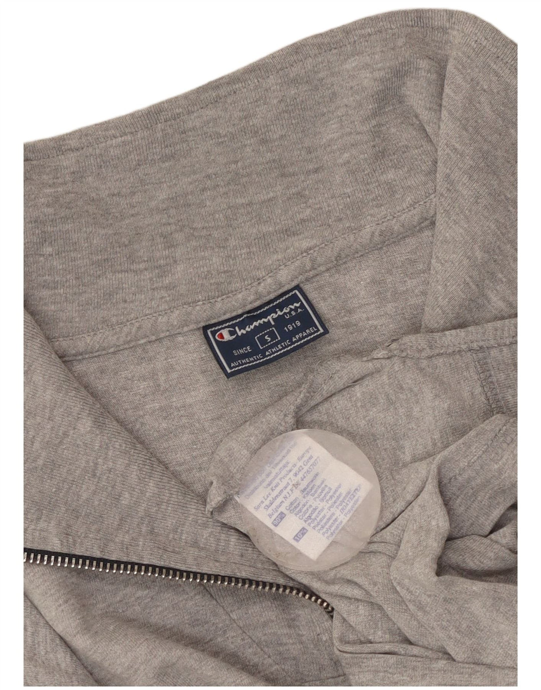 Champion Hombre Zip Neck Top Manga Larga Pequeño Algodón Gris