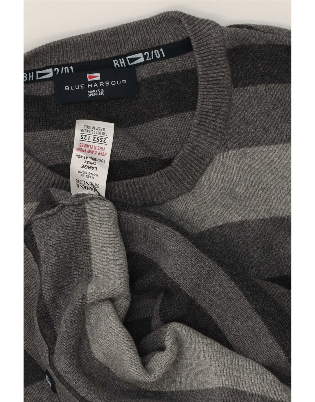 Marks & Spencer Jersey de cuello redondo azul Harbor para hombre, talla grande, gris