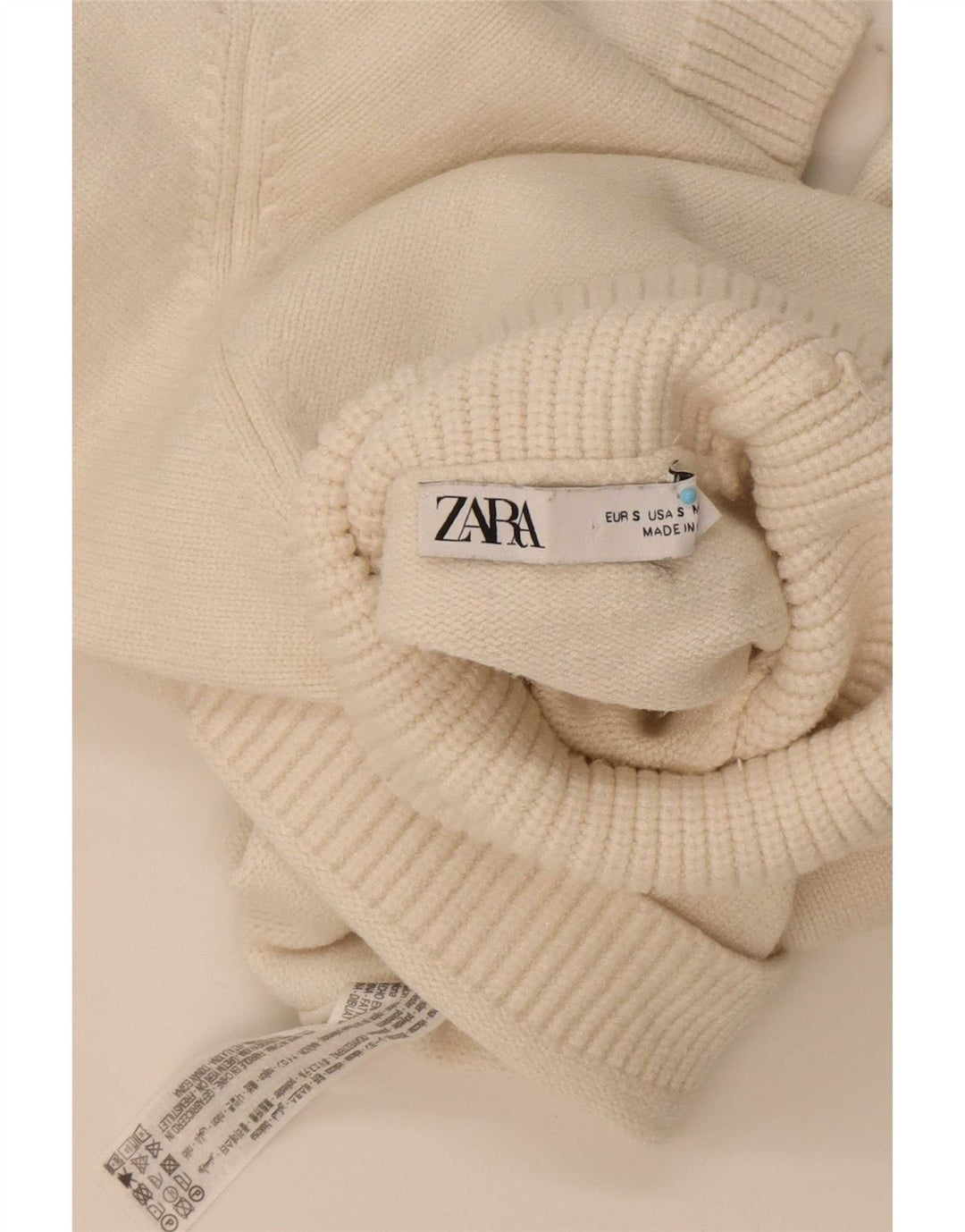 Zara Mujer Crop Oversize Roll Neck Jumper Sweater UK 10 Small Off White