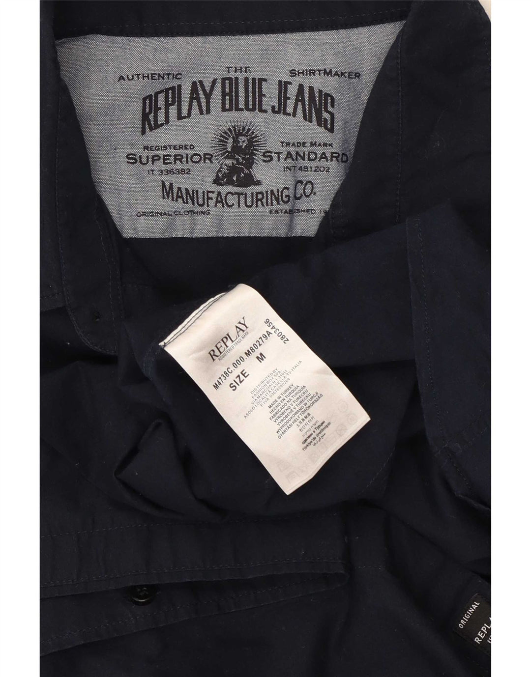 Camisa Replay Hombre Medium Azul Marino Algodón