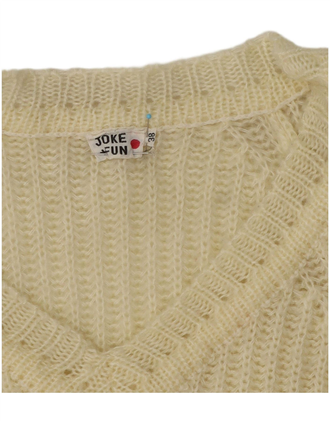 Vintage mujer V-cuello jumper suéter EU 38 medio apagado acrílico blanco