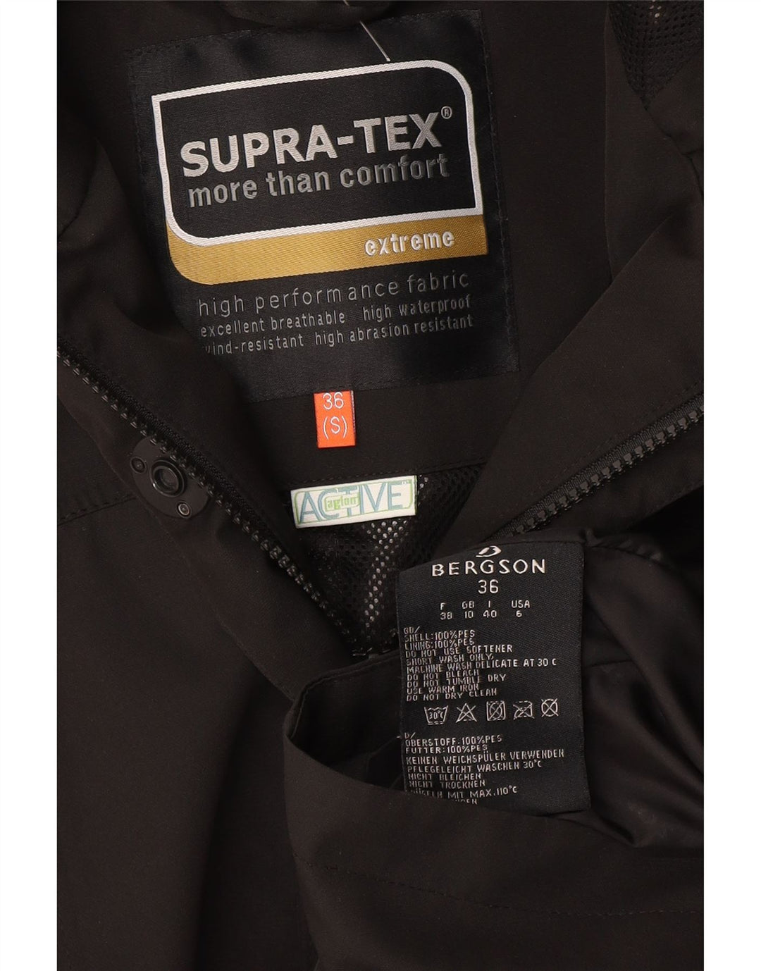Bergson Abrigo cortavientos con capucha para mujer UK 10 Small Poliéster negro