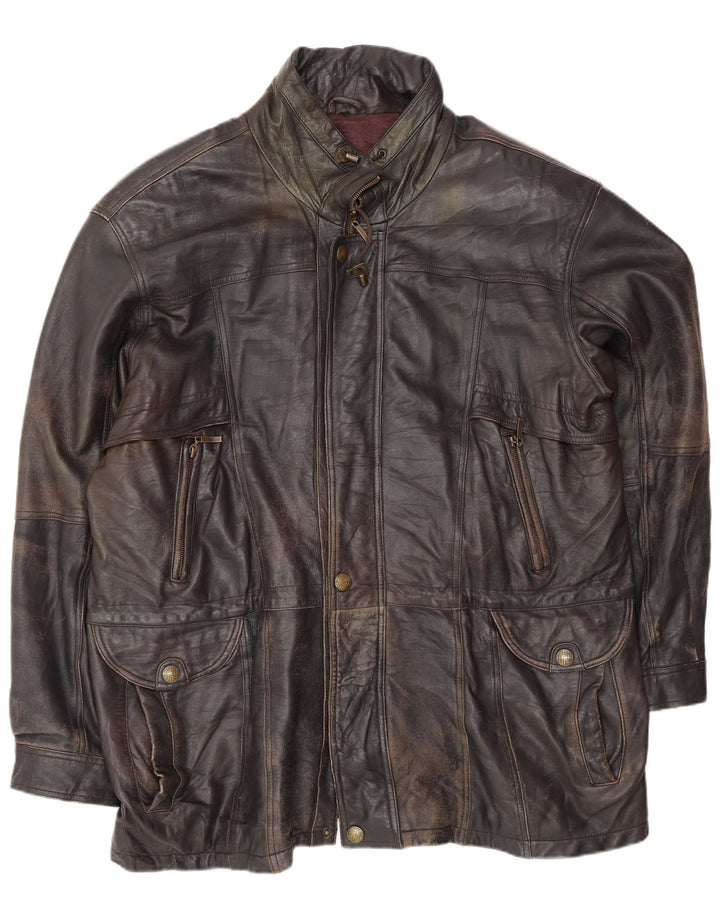 Vintage chaqueta de cuero para hombre Reino Unido 44 2XL cuero negro