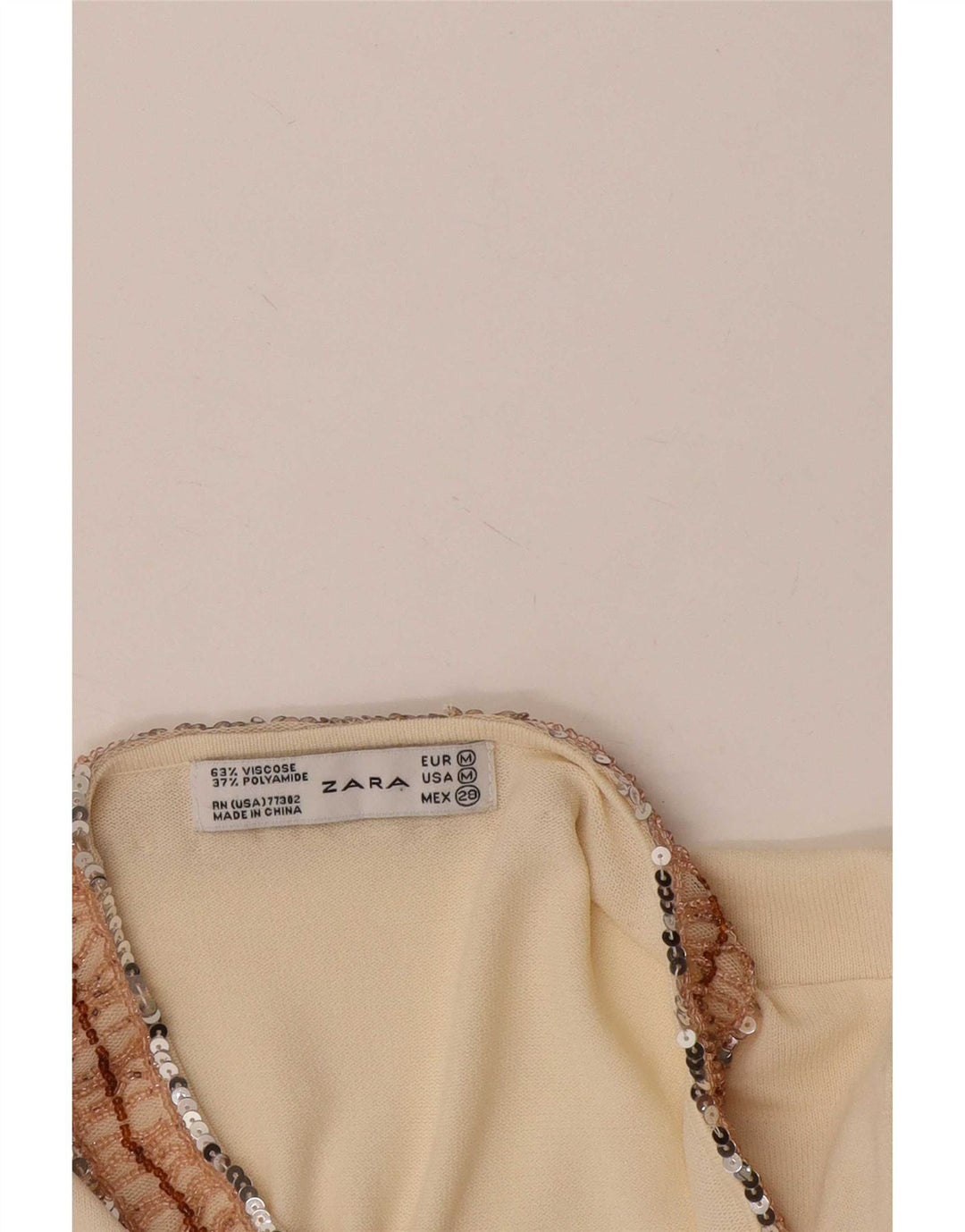 Zara Mujer Top Manga Larga UK 42 Viscosa Beige Medio