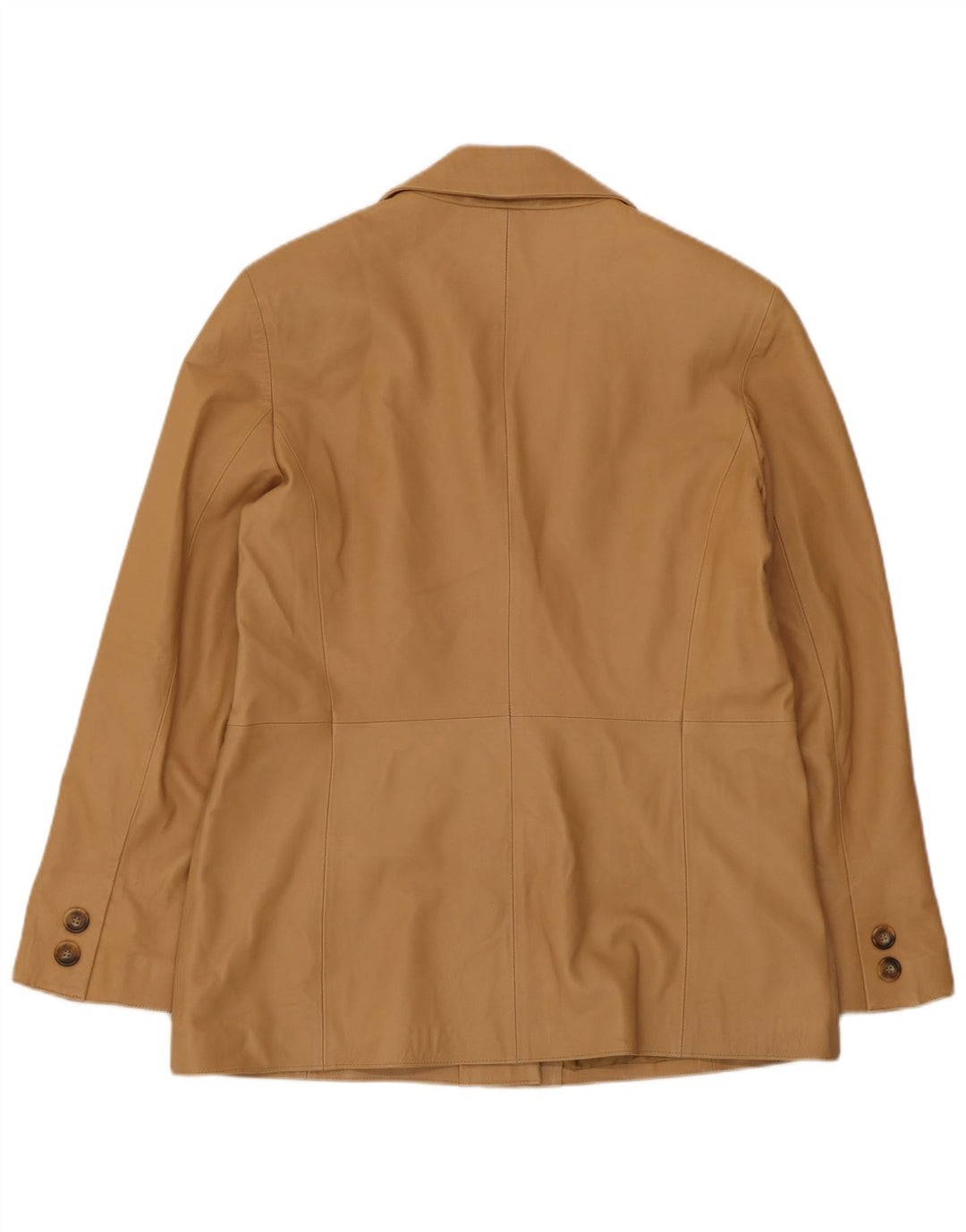 Vintage mujer 3 botones cuero Blazer chaqueta IT 46 cuero beige grande