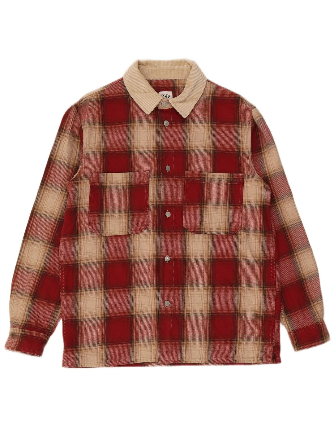 Zara Hombre Camisa Sobrecamisa De Franela De Corte Relajado Cuadros Rojos Medianos