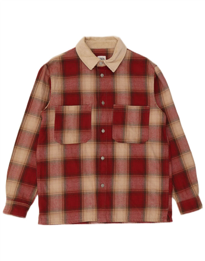Zara Hombre Camisa Sobrecamisa De Franela De Corte Relajado Cuadros Rojos Medianos