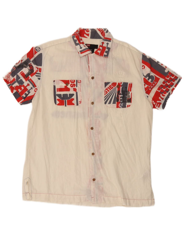 DIESEL Mens Graphic Short Sleeve Shirt XL Off White Colourblock Cotton