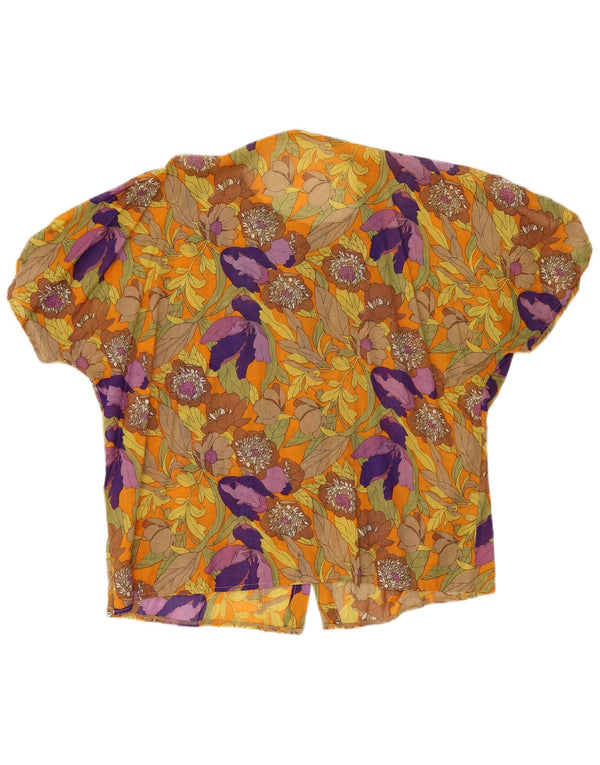 Vintage mujer manga corta camisa blusa Reino Unido 20 2XL multicolor floral