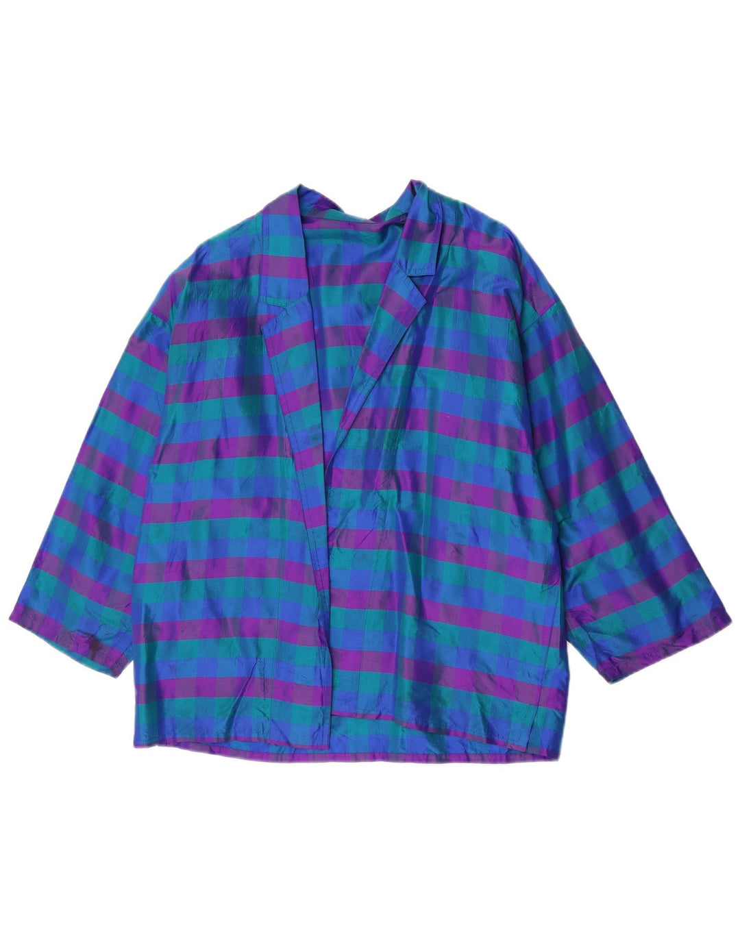 Vintage mujer chaqueta blazer abierta Reino Unido 14 cheque azul medio