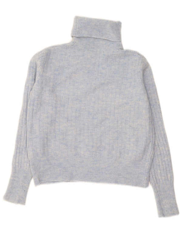 Zara Mujer Crop Roll Neck Jumper Sweater UK 10 Small Azul Jaspeado Nylon