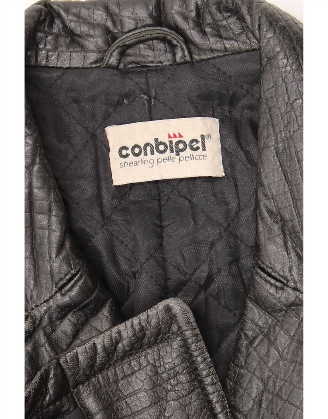 Conbipel Abrigo de cuero para mujer UK 40 Mediano Negro Estampado animal Clásico