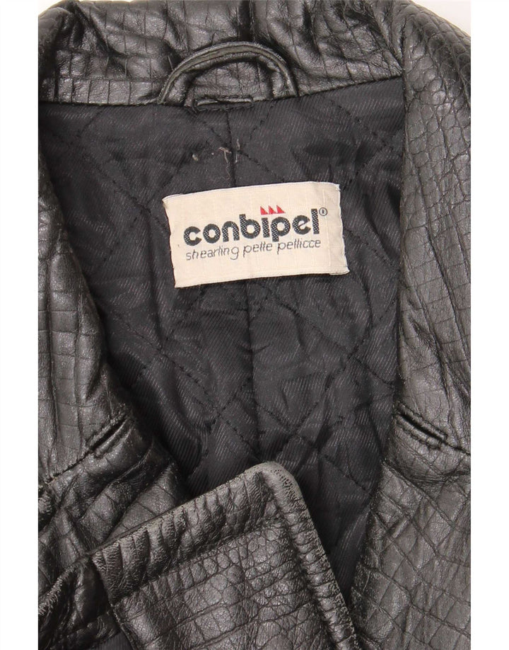 Conbipel Abrigo de cuero para mujer UK 40 Mediano Negro Estampado animal Clásico