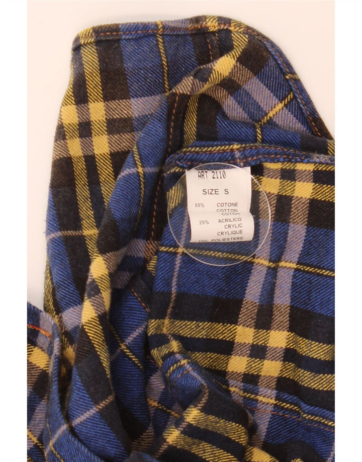 Camisa de franela vintage para hombre algodón a cuadros azul pequeño