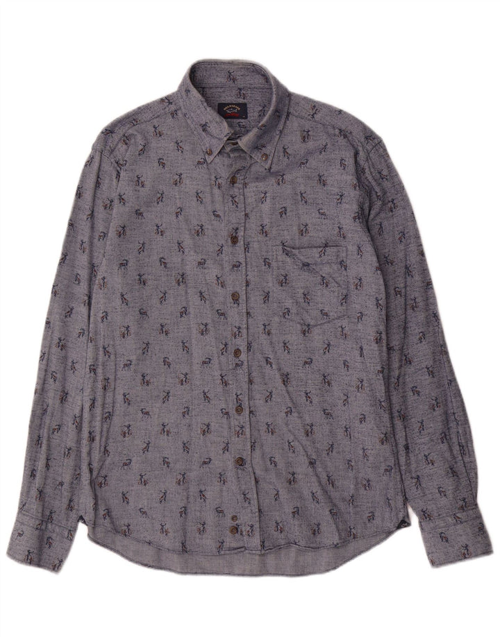 Paul & Shark Camisa con estampado abstracto para hombre Talla 39 Algodón azul medio