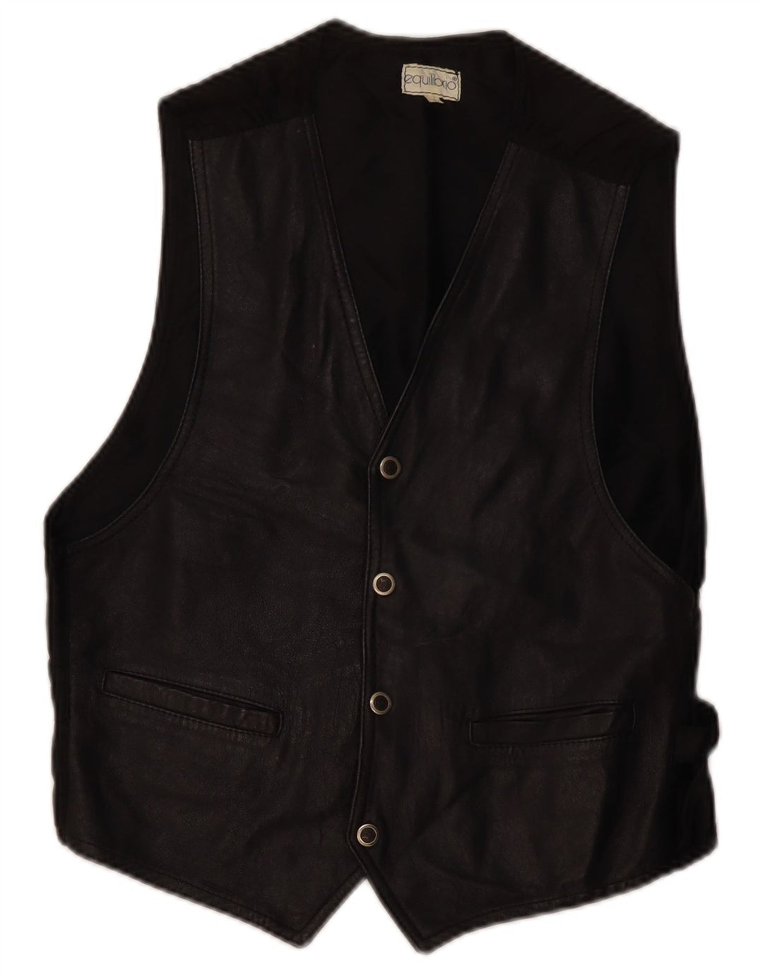 Chaleco de cuero vintage para hombre cuero negro grande