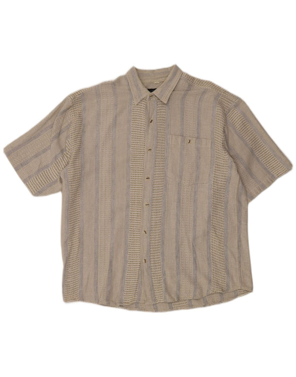 Camisa vintage de manga corta para hombre talla 41/42 algodón a rayas beige grande
