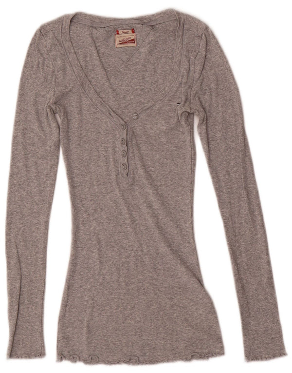 TOMMY HILFIGER Camiseta de mujer de manga larga UK 8 Small Gris Algodón