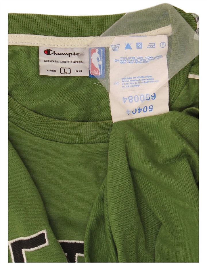 CHAMPION Mens Celtics Graphic Top manga larga algodón verde grande