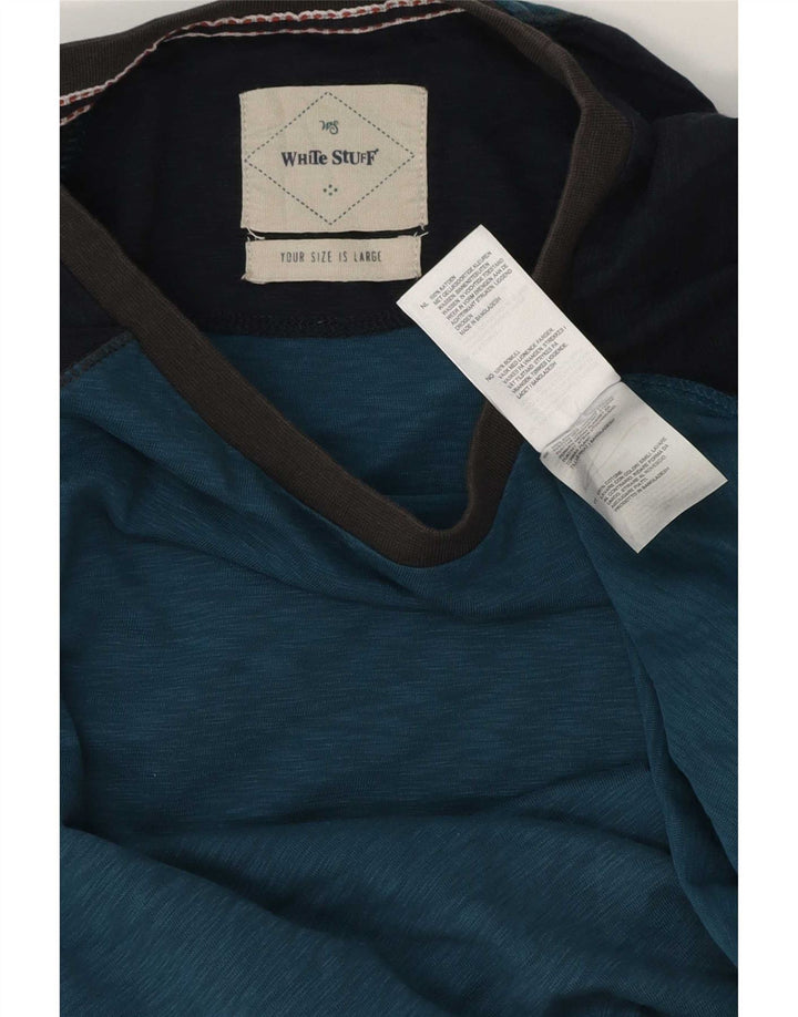 Camiseta de hombre White Stuff de manga larga de algodón color block en azul grande