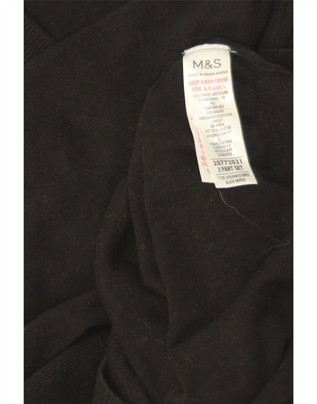 Marks & Spencer - Jersey con cuello en V para hombre, talla mediana, algodón negro