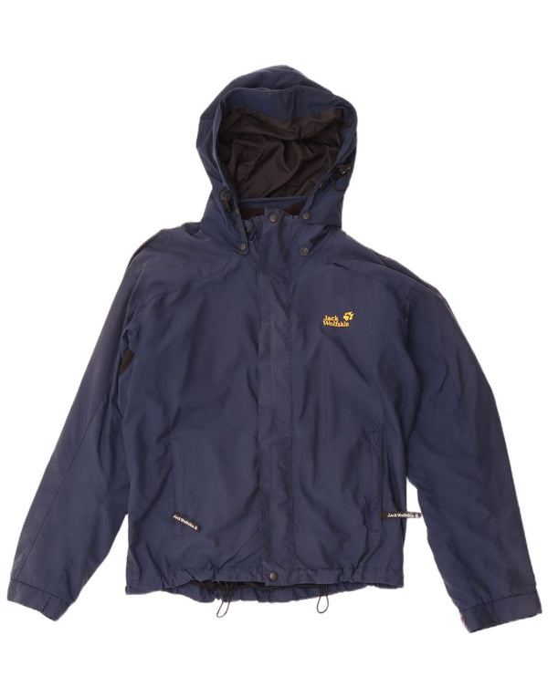 Jack Wolfskin Chaqueta impermeable con capucha para hombre UK 38 Medium Azul marino Colorblock