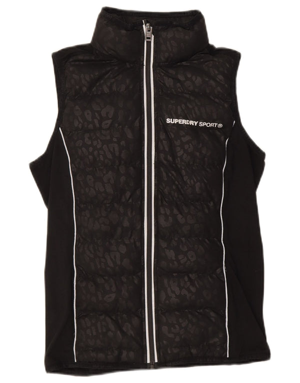 Superdry Mujer Chaleco Acolchado Gráfico UK 40 Pequeño Estampado Animal Negro