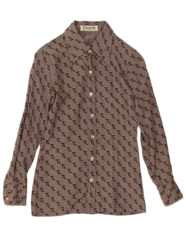 Vintage mujer camisa gráfica Reino Unido 12 gris medio