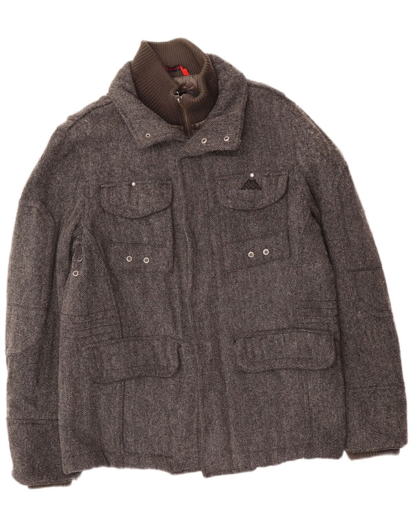 Kappa Chaqueta utilitaria acolchada para hombre UK 40 Large Grey Herringbone Wool Classic