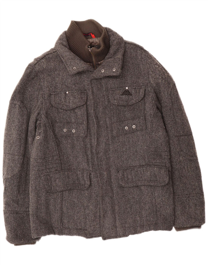 Kappa Chaqueta utilitaria acolchada para hombre UK 40 Large Grey Herringbone Wool Classic