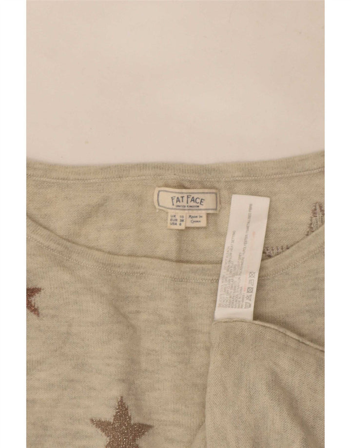 Fat Face Mujer Patrón Abstracto Cuello Barco Jersey Suéter UK 10 Small Gris