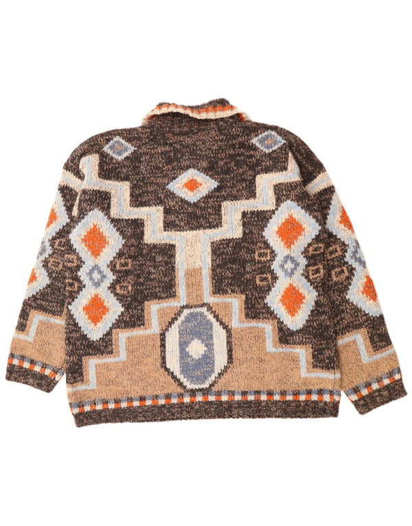 Vintage Womens Polo Neck Jumper Sweater UK 18 XL Brown Geometric Wool