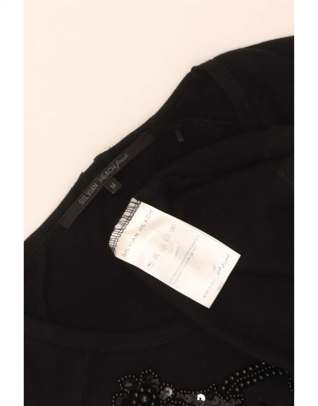 Silvian Heach Top gráfico para mujer de manga larga UK 42 Algodón negro mediano