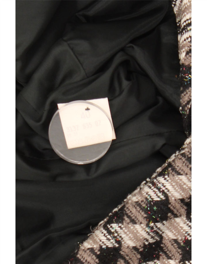 Vintage mujer 1 botón Blazer chaqueta IT 40 pequeña gris pata de gallo viscosa